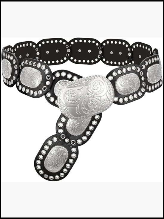 Western Disc Belt Chunky Cowgirl Boho Wide Belt for Jeans Dress Faux Leather main image 5
